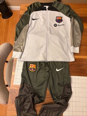 Kids Barcelona Olive Green and White Track Jacket & Pants Set